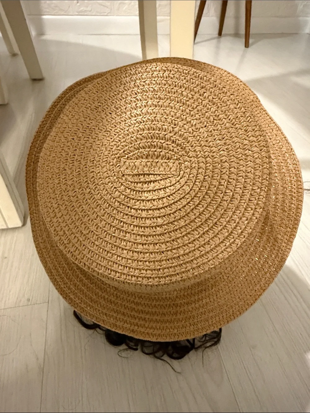NWOT Straw Sun Hat with Black Ribbon Bow